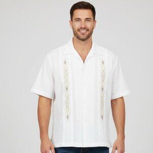NEW MEN'S CUBAVERA GUAYABERA CUBAN BUTTON DOWN SHIRT EMBROIDERED SZ M